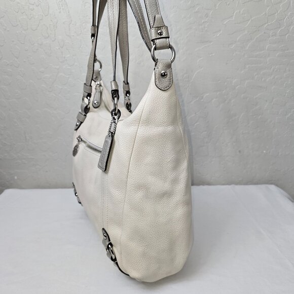 Coach F17566 Alexandra Ivory & Gray Pebble Grain Leather Shoulder Tote Bag - Picture 5 of 16
